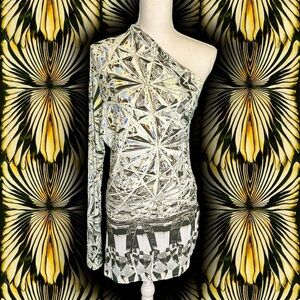 NWT Roberto Cavalli One Shoulder Crushed Diamond Kaleidoscope Print Dress Size 8
